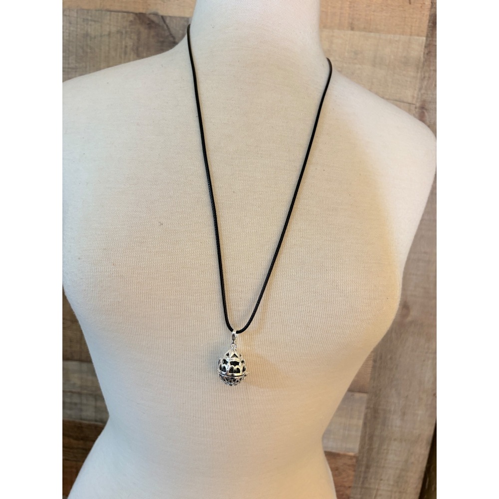 Silver Filigree Egg Lava Stone Diffuser Necklace Black Cord Aromatherapy Locket